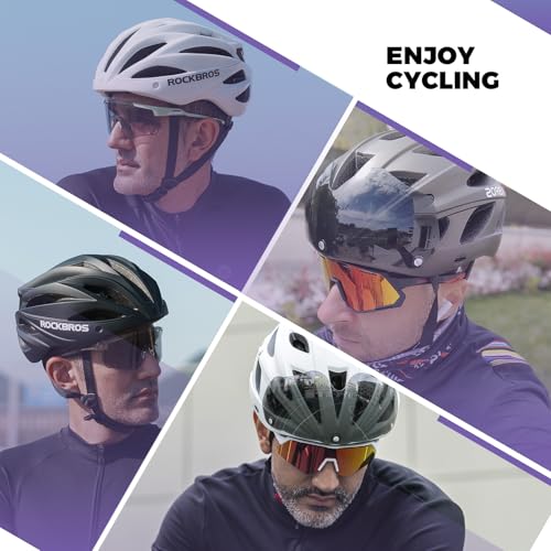ROCKBROS Bike Helmet for Adult Men Women with Suggested Fit 58-62cm, Removable Goggles & Sun Visor, Lightweight with Adjustable Side and Chin Strap, Suitable for Myopia Glasses