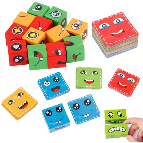 Image of Zest 4 Toyz 64 Pcs Wooden Emoji Face Changing Cube Puzzle Game for Kids Cards Game Face Changing Blocks Game Expression Matching Blocks for Kids Educational Learning Toy (Multicolor) - Age 3+