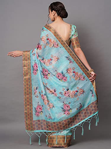 Image of AKHILAM Women's Ikat Linen Saree With Blouse Piece