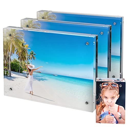 8 X10 Inches Acrylic Picture Frames - Desktop Frameless Photo Frames With Magnetic Double Sided Transparent For Party Family Travel Photo Souvenirs, 3 Packs 10 X 8 Inch + 1 Pack 3 X 2 Inch #TOP19