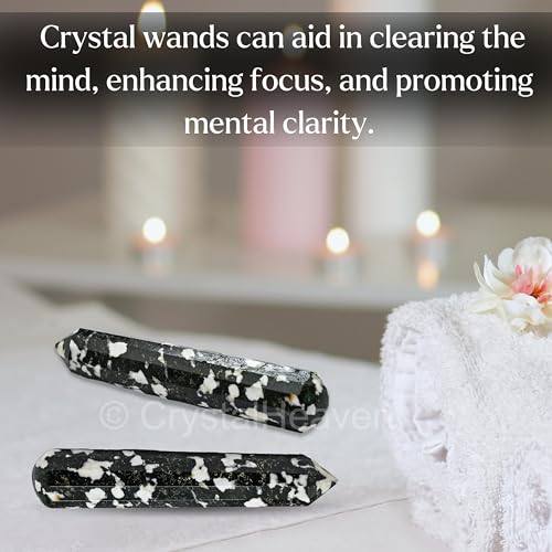 Image of Black and White Tourmaline Crystal Wand - Pointed Crystal Wand for Energy Healing, Chakra Balancing, Meditation and Home Decor - Crystals and Healing Stones for Gift
