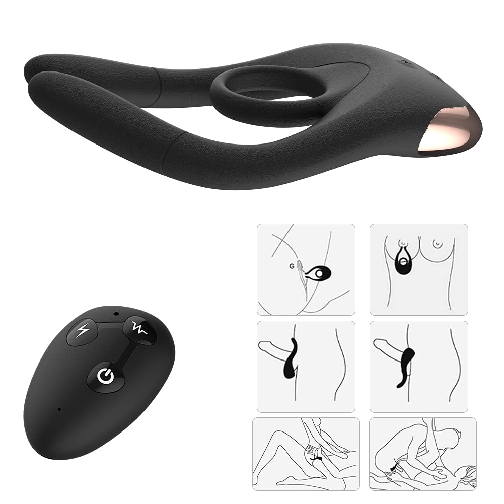 SXOVO 10 Vibración y 10 Electro Estimulación Anillo Pene Eléctrico Shock Parejas Vibrador con Control Remoto, SM Juguetes Sexuales Pene Pezón Punto G Clítoris Masajeador