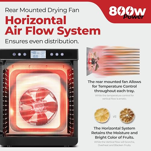 Magic Mill Premium Food Dehydrator Machine (15 Extra-Large Stainless Steel Trays) 800W Dryer for Beef Jerky, Fruits, Vegetables, Dog Treats, 48 Hour Digital Timer - 95°-167° Temperature Control