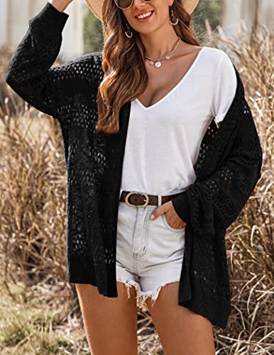 HOTOUCH Lightweight Crochet Cardigan for Women Long Sleeve Open Front Knit Oversized Cardigans Sweaters4