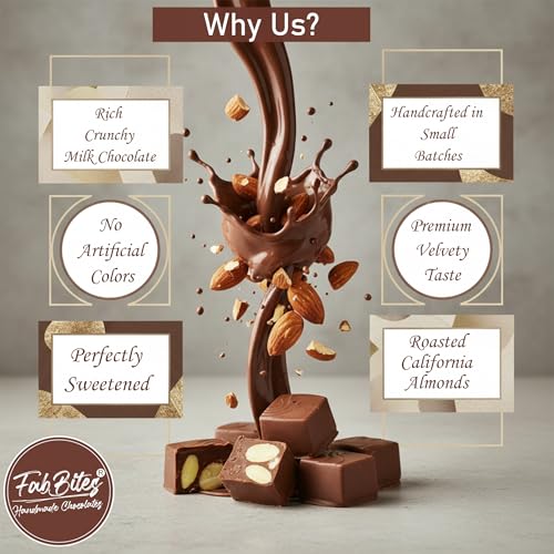 Image of Homemade Chocolate Gift Box-50 Almond Chocolates -400 gm Handmade Chocolate Gift Pack| Chocolate Distribution Box for Birthday in School in Bulk for Kids /Children (50 Pcs)