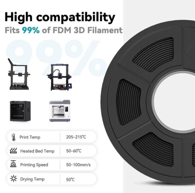 Image of Robocraze Premium HS PLA 3D Printer Filament 1.75mm Raven Black 1kg | High-speed PLA with smooth extrusion, dimensional accuracy, low warping, and rich Raven Black finish for precise prints.