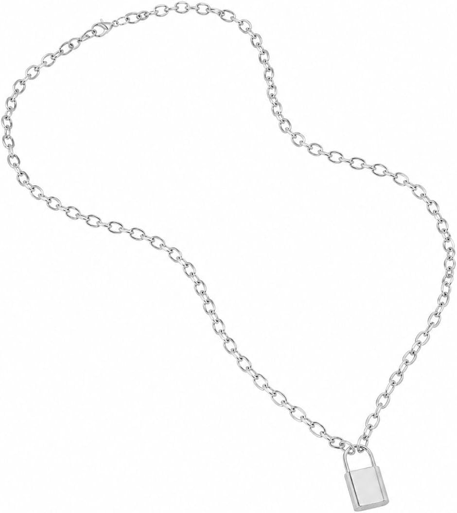 Lock Necklace for Women Silver Paperclip Chain Padlock Necklace Lock Key Carabiner Jewelry Birthday Gifts Party Outfits Dresses Accessories