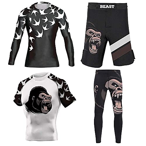 DEHAHA Men's Bat Gorilla Series Wrestling Training Rash Guard Shorts Spat No Gi Set