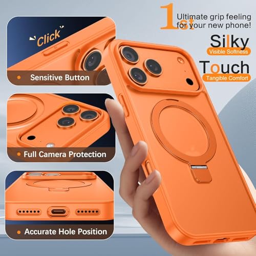 Image of DIZORO Silicone Magnetic Ring Stand Compatible for iPhone 17 Pro Case [Military Drop Protection] [Compatible with MagSafe] Shockproof Case Matte Translucent Slim Phone Case - (Black)
