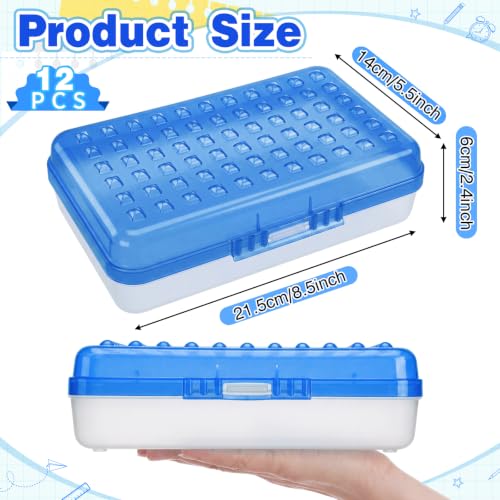 Image of Blulu 12 Pack Plastic Pencil Boxes Bulk Large Pencil Case,Dark Blue | 8.5 x 5.5 x 2.4in, with Snap Lid, Large Capacity Pencils Holder for Organize and Carry, Watercolor Pens Stationery for Office