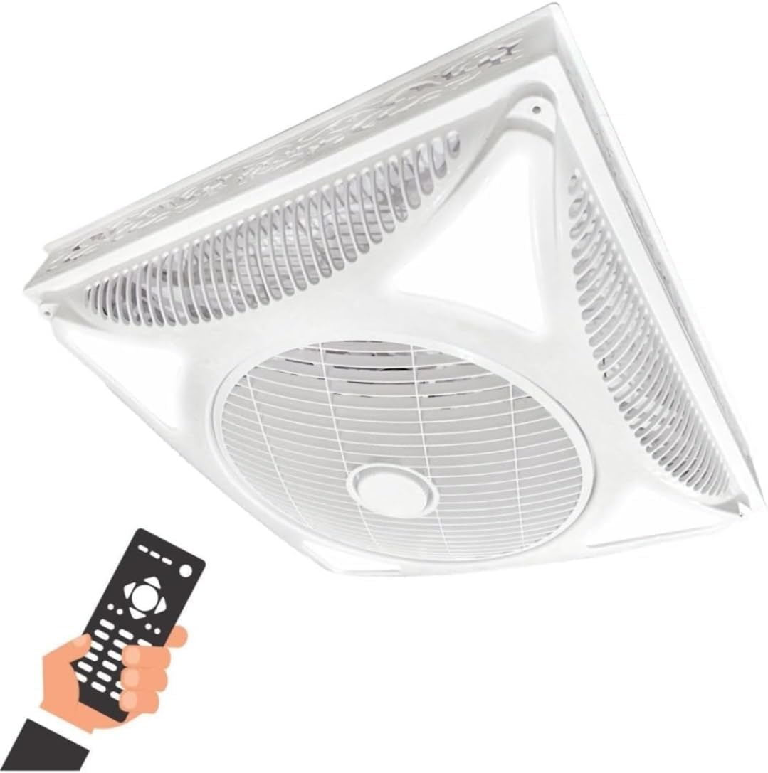 Ceiling Fan with 4 LED Lights, 60x60-14 cm, Remote Control, Low Noise, Energy Saving, High Air Flow, 3 Speeds