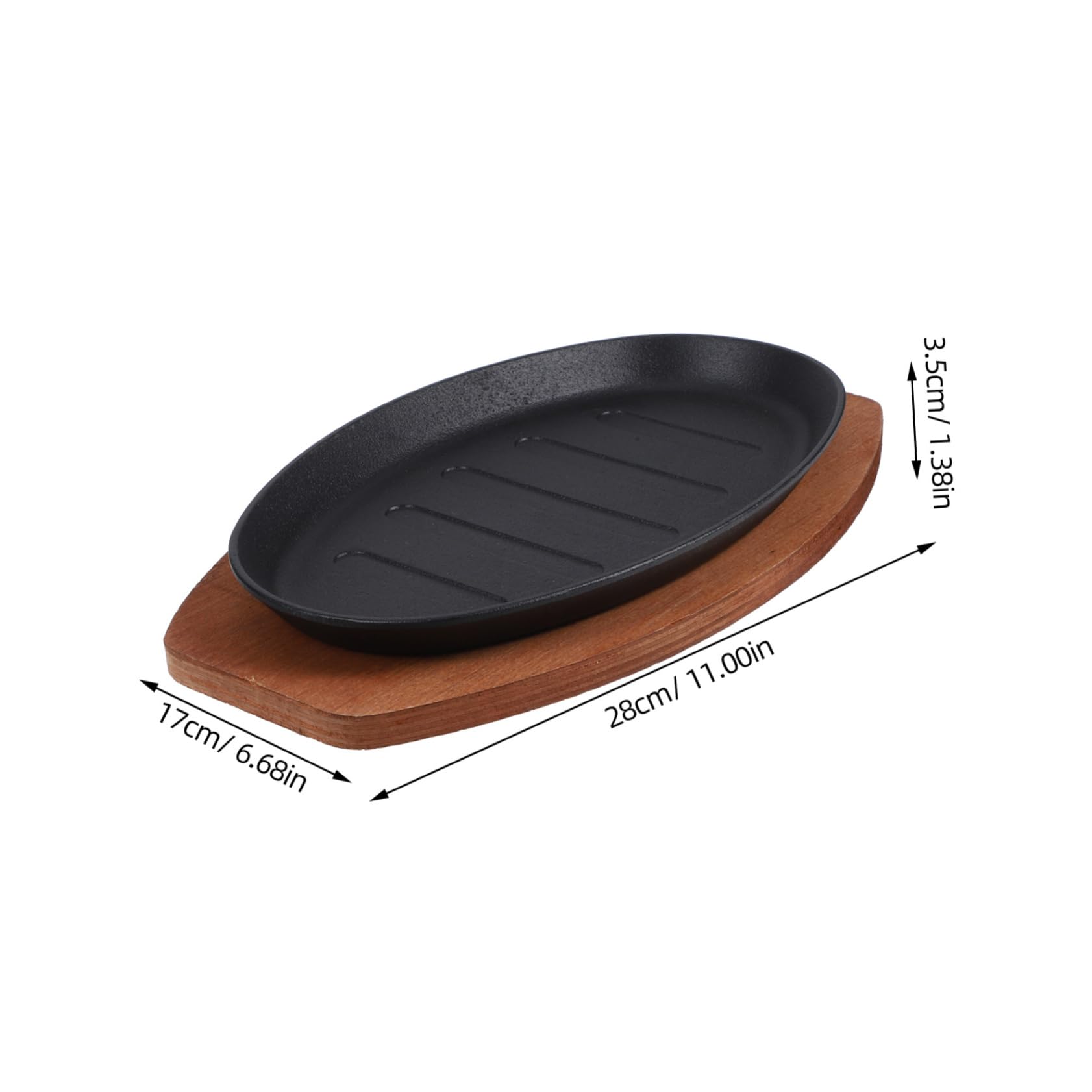 Mikikit Padella Per Bistecca in Ferro 25 Cm Con Base in Legno Antiscivolo, Piastra Per Grigliare e Piatto Di Portata Caldo Per Cucina e Barbecue Professionale