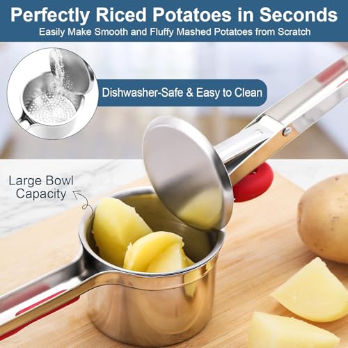 liboyixi Large 15oz Potato Ricer Heavy Duty Stainless Steel Potato Masher and Ricer Kitchen Tool, Press and Mash Kitchen Gadget For Perfect Mashed Potatoes - Everytime (Red) — view 6