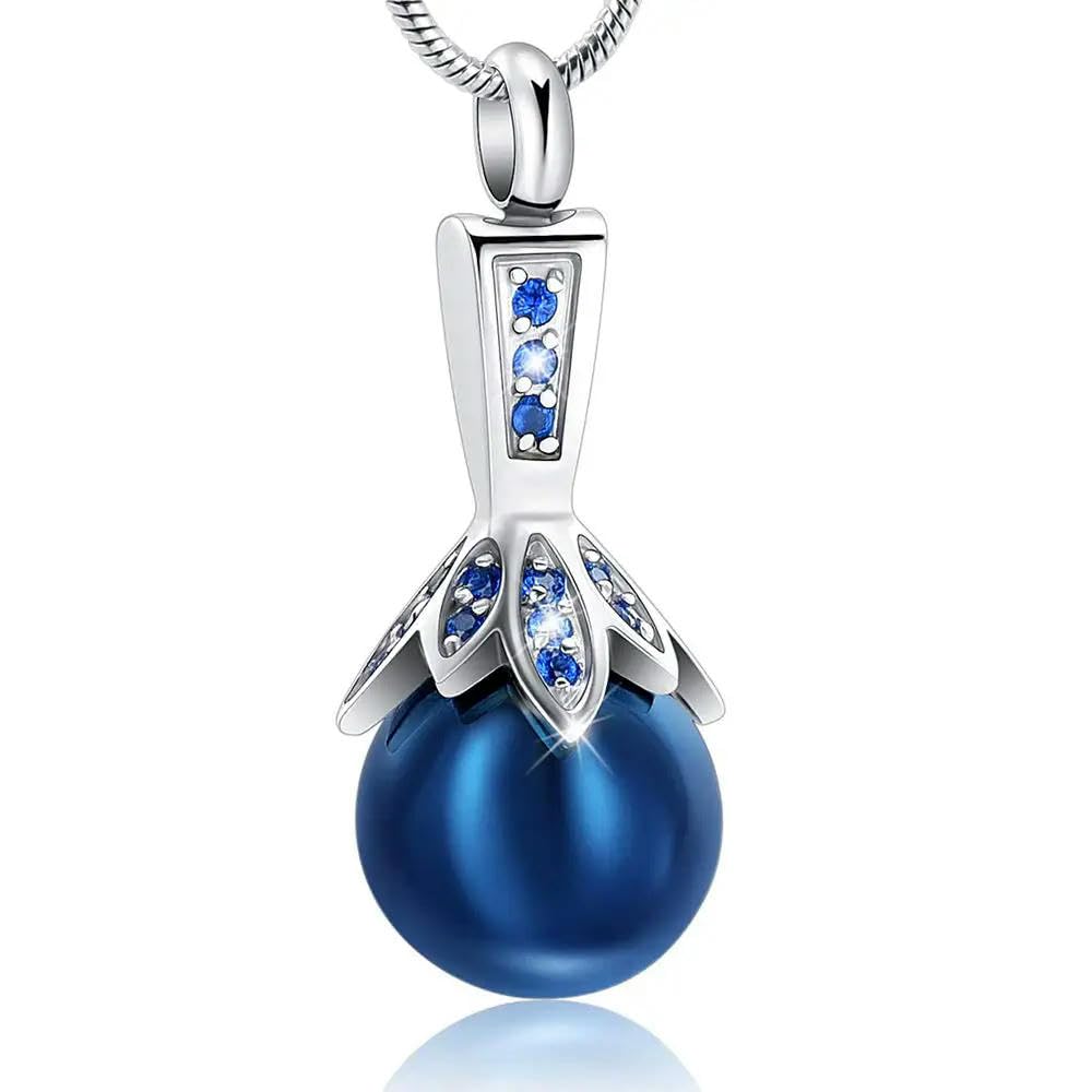Collier commémoratif cendres en acier avec perle bleue