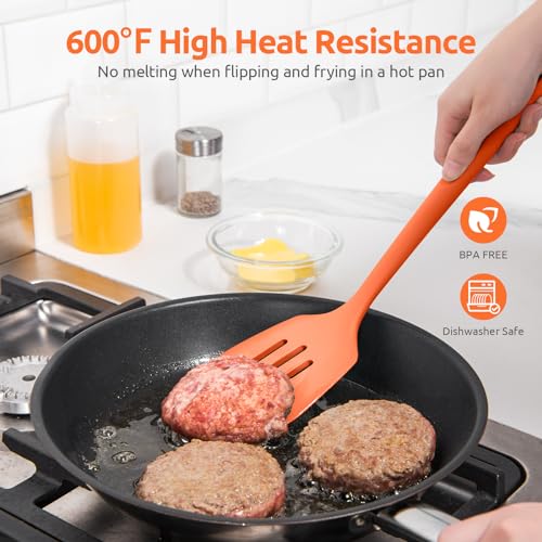 Image of U-Taste Silicone Turner Slotted Spatula, 13.6 inch Long /3.7 inch Wide, Orange