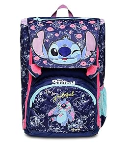 Seven Rucksack, Schulranzen für Grundschule, Tornister ab 1. Klasse, Erweiterbar, Extra Volumen; Geräumige Schultasche für Mädchen und Jungen LILO & STITCH violett