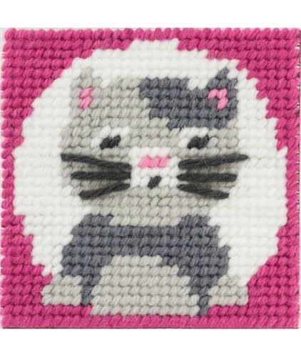 Com' 1 idée Kit Canevas Complet Le Chat Choupette 15 x 15 Enfant Gros Trous
