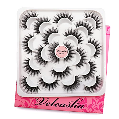 Veleasha 3D Faux Mink Lashes Full Fluffy Volume Eyelashes Long Thick Crossed Fake Eyelashes Fluffy False Eyelashes Handmade Soft Lashes For Makeup Reusable 10 Pairs Pack | V06 #TOP2