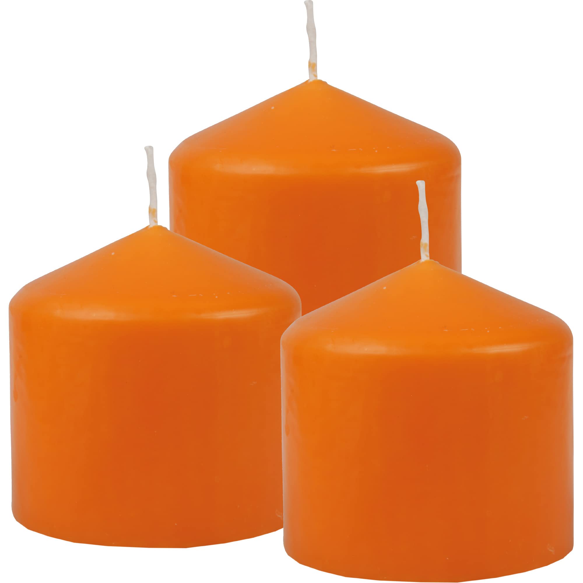 Lot De 3 Bougies Pilier En Cire - Ø 8 Cm X 8 Cm, Couleur Ocre, Durée De Combustion ~20h, Fabriqué En UE