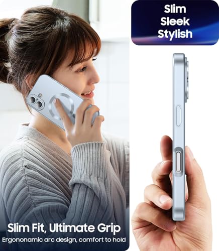 Image of DIZORO Magnetic Case for iPhone 16 Case [Compatible with MagSafe][Built-in Camera Lens Protector] Slim Soft Silicone Bumper Shockproof Metallic Luster Back Cover Phone Case (Sierra Blue)