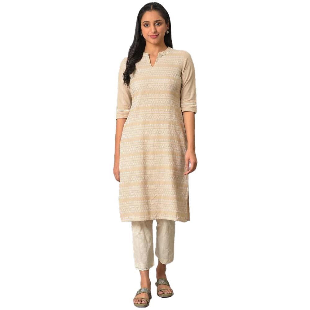 Aurelia Women's Cotton Straight Fit Straight Solid Regular Floral Printed Kurta in multi