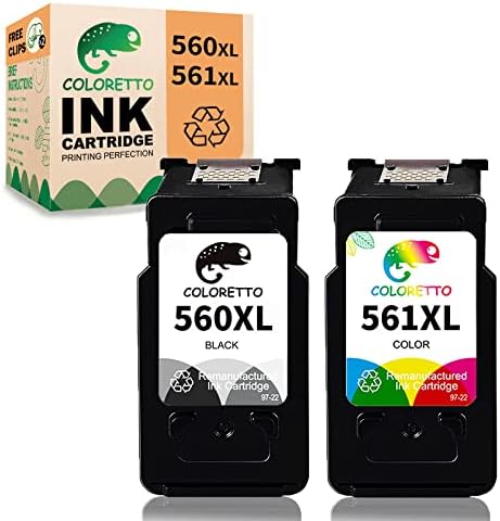 COLORETTO Cartucho de Tinta Remanufacturado para Canon PG-560XL Cl-561XL 560  561 XL(1 Negro,1 Tricolor) Compatible con Pixma TS5350 TS7450 TS5351 TS5352  TS5353 S7450 TS7451 Impresoras - PREYCA