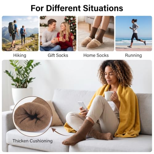 Image of Winter Women Socks 5 Pairs Vintage Wool Casual Thermal Crew Socks