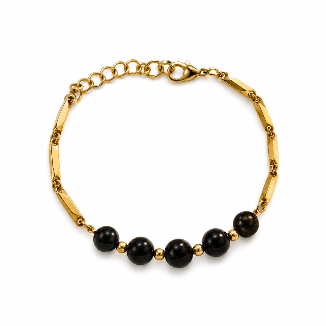 Obsidian Crystal Rice Chain Bracelet | Natural Obsidian Stone | 24K Gold Tone Plated | Men & Women-image-11
