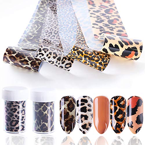 Nail Foil Transfer Stickers 4 Rolls Leopard Nail Foils Decals Nail Art Designs Sticker Nails Supply Foil Transfers for Women Fingernails Manicure Tips Wraps Charms