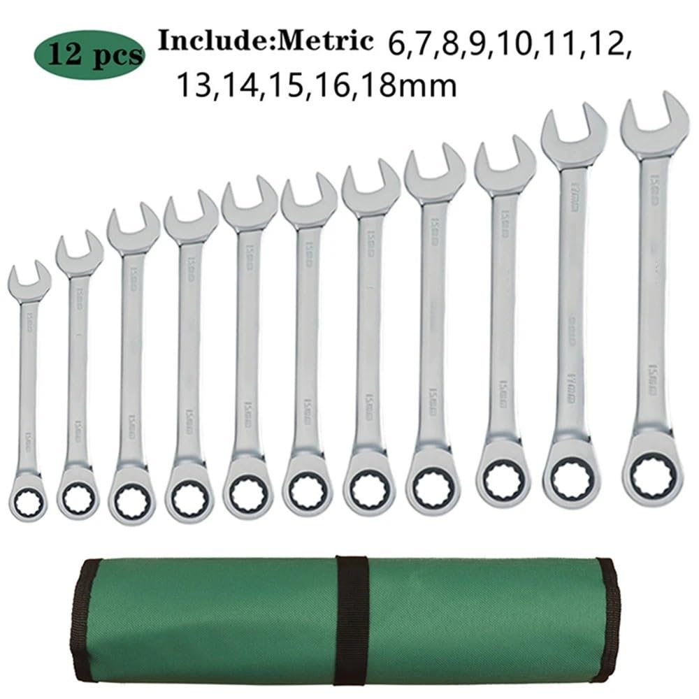 Cle A Cliquet Jeu de clés mixtes, boîte à cliquet 6-24mm, for réparation voiture, clé anneau, outils manuels 1 pièce(12pcs)