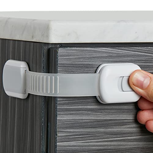 Child Safety Strap Locks (8-Pack) Baby Locks for Cabinets and Drawers, Toilet, Fridge & More. 3M Adhesive Pads. Easy Installation. (White/Gray)