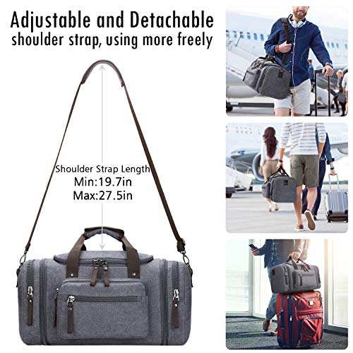 Toupons Canvas Duffel Bag Small Carry-on Bag Overnight Bag Weekender Bag for Men (Grey)