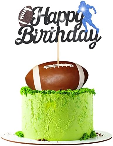 British Rugby Cake Topper 1 Piece Glitter Happy Birthday Football Soccer Player Cake Topper Decorations for Sports Theme Man Boy Girl Birthday Party Decoration, Blue