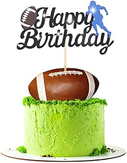 British Rugby Cake Topper 1 Piece Glitter Happy Birthday Football Soccer Player Cake Topper Decorations for Sports Theme Man Boy Girl Birthday Party Decoration, Blue