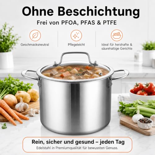 DELARLO Kochtopf Induktion 24 cm, 7,6 L Edelstahl Fleischtopf mit Deckel – Ansicht 3