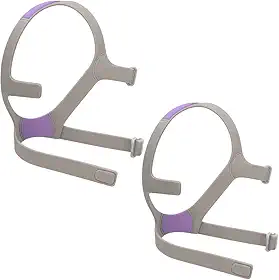 Snugell Alças de substituição para máscara CPAP facial AirFit ResMed F20 (pacote com 2) – Feito de nylon elástico premium ultramacio – Cores cinza e roxo – Clipes não incluídos (normal)