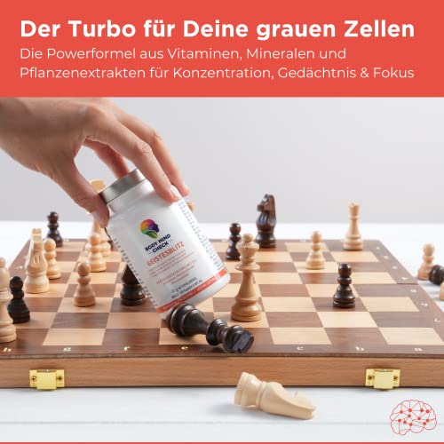 GEISTESBLITZ - natürliche Konzentrations Tabletten zum Lernen und Arbeiten - 120 Brain Booster Focus Kapseln hochdosiert - Focus Booster Gedächtnis Tabletten - Nootropic Gehirn Gedächtniskapseln