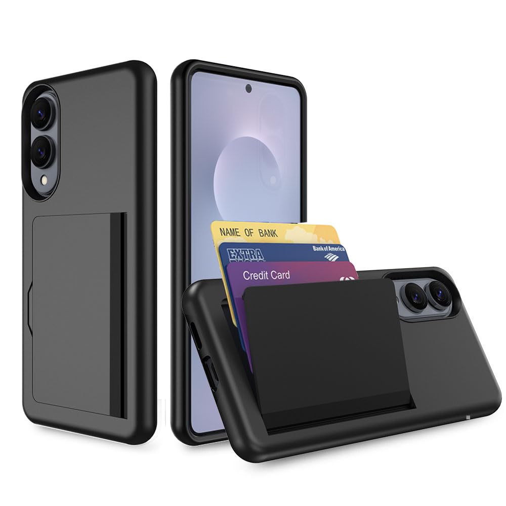 FDTCYDS for Samsung Galaxy S25 Edge Case with Card Holder,Credit Card Slot Protective Wallet Case - Black