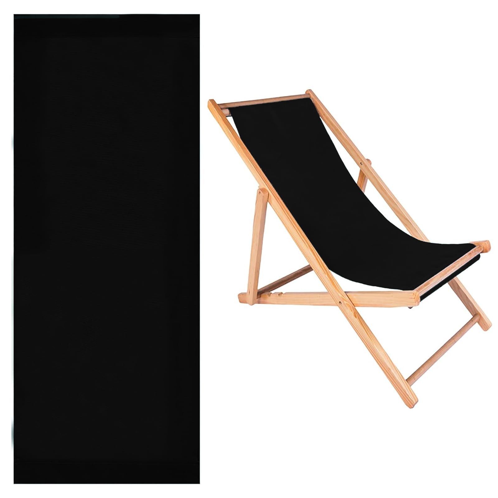letsinstyle 17 x 45 Inch Beach Sling Chair Replacement Lawn Webbing, Black Oxford Cloth Sling Chair Fabric, Replacement Fabrics for Sunbathing Garden