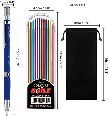 10 PCS 2mm Mechanical Pencils Set, 2B Mechanical Pencils 2.0mm, 4 Cases Colorful and Black 2B Lead Refills 2mm Mechanical Automatic Pencil Set with Black Velvet Bag for Writing Draft Drawing Crafting