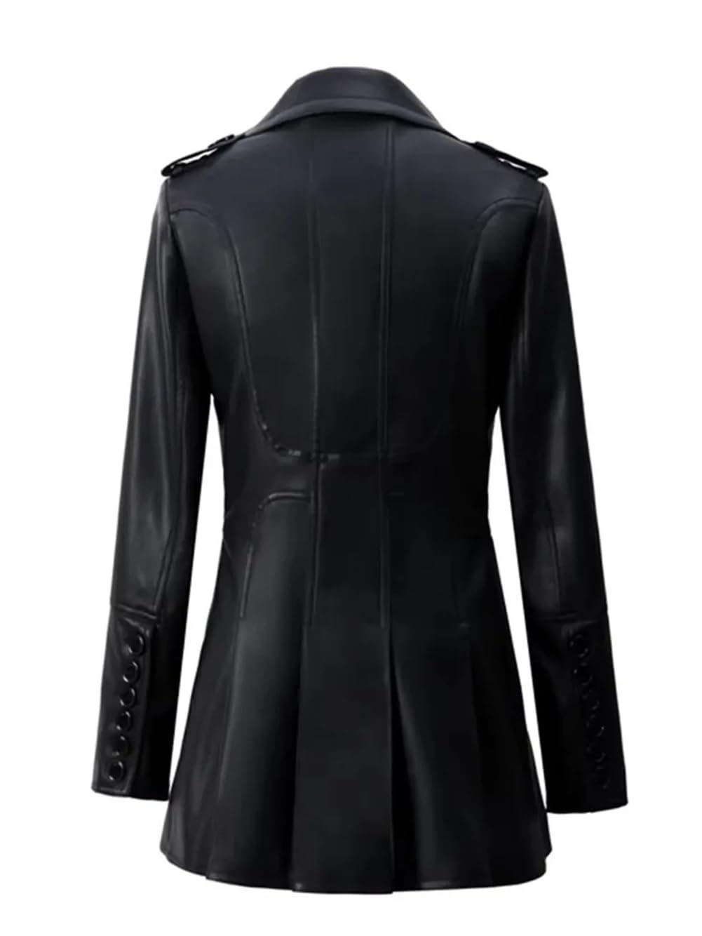 Chaqueta de piel sintética suave ajustada para mujer, chaqueta con falda de doble botonadura