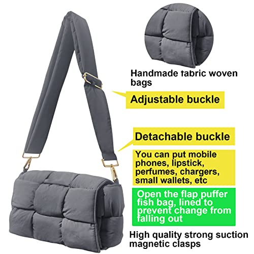Image of Shoulder Bag Lightweight Puffer Tote Crossbody Bag Handwoven for Women | waterproof nylon, durable, soft padded texture, versatile for travel, work, weekend, everyday, adjustable strap