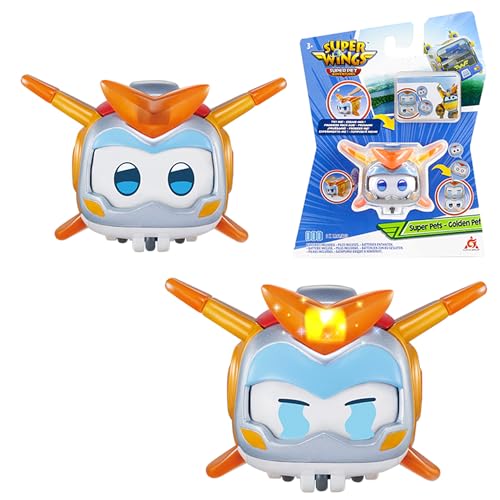 Super Wings Super Golden Boy Pet 2 Inch, con expresión Facial conmutable, con Efecto Flash, portátil, Juguetes para niños y niñas de 3 4 5 6 7 8 años