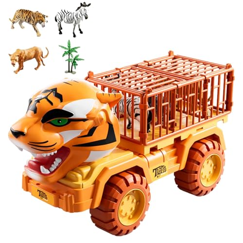Juguetes de transporte de inercia - Animal Tiger Prigniswagen Jungle Retire Vehículo | Safari Spediteur Playset para niños, carrito de juguete con diseño de jaula para niñas