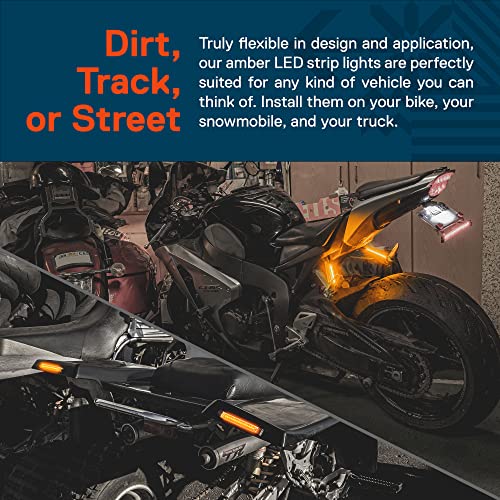 Image of True Mods 2pc 5 inch Amber LED Motorcycle Running & Turn Signal Tail Light Strip Kit [Waterproof] [Single Row] [50% DRL] [100% Blinker] Self Adhesive Surface Mount Flexible Front Fork Lamp for ATV Bike