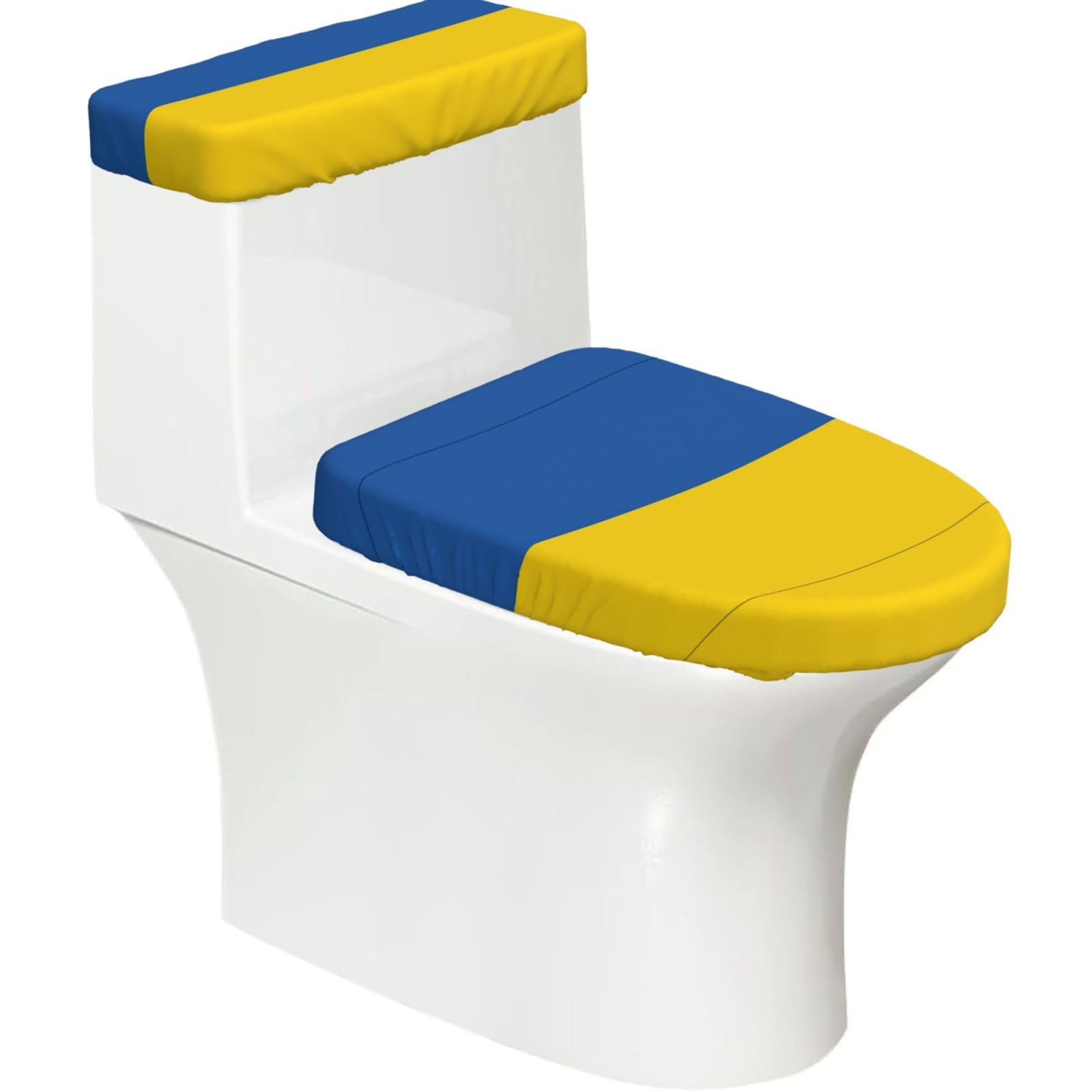 Flag of Ukraine Printed Toilet Tank and Lid Cover Set of 2 for Most Bathrooms, Fits Elongated Round Toilets