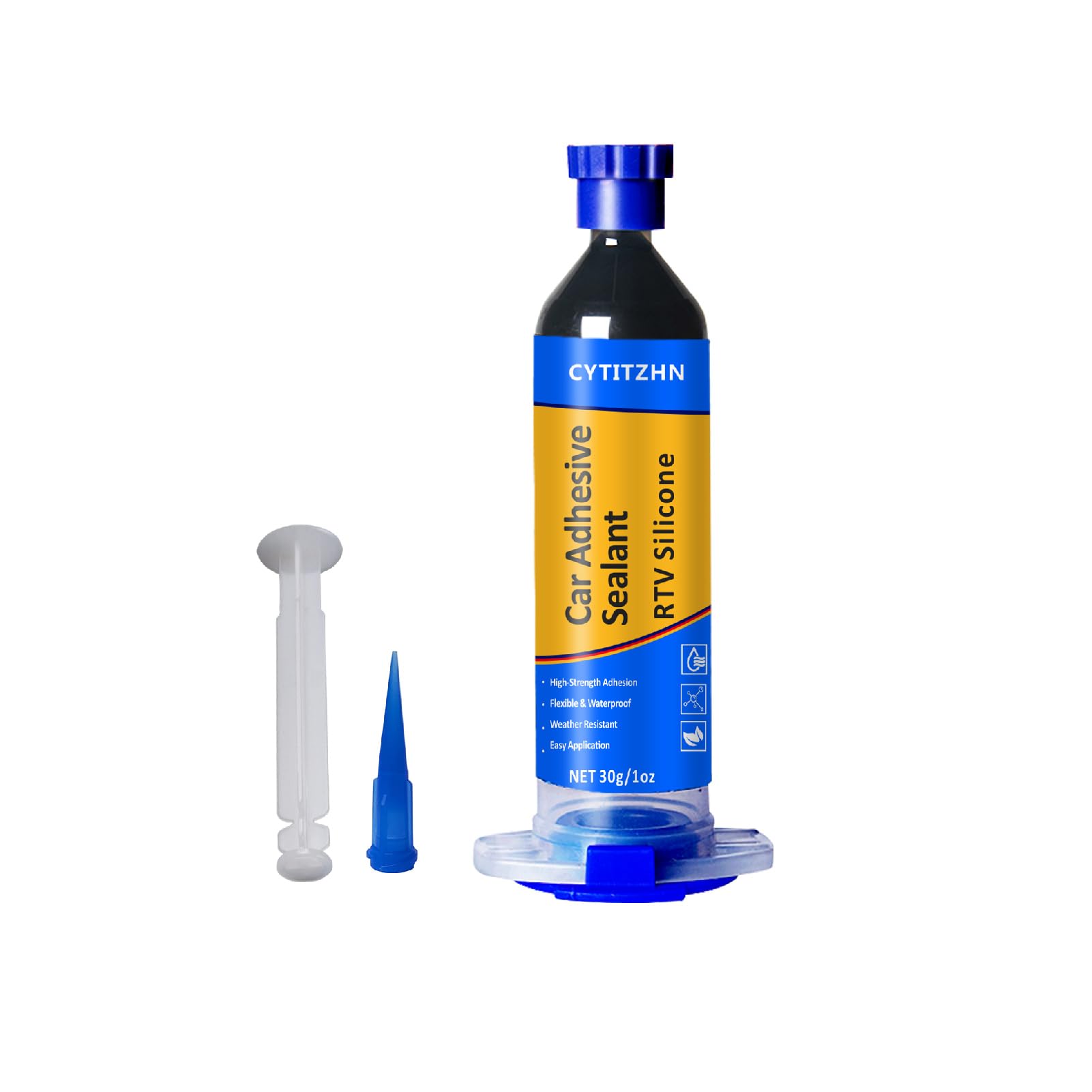 RTV Silicone Adhesive Sealant for Cars - 100% Waterproof Silicone Automotive Sealant, High Strength Flexible Crack-Proof - Black Caulk for Windshield, Door, Gasket & Trim Repair (1oz/30g)