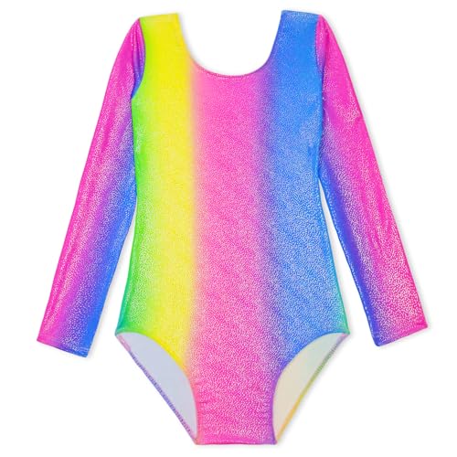 Image of Domusgo Toddler Leotard Gymnastics Long Sleeve, Sparkly Tumbling Dance Leotards for Baby Girls Kids Teens 2-14 Years