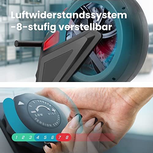Hop-Sport HS-070R Luft-Rudergerät klappbar für zuhause - Rudermaschine mit Luft- & Magnetwiderstand, LCD-Display, bis… – Bild 4