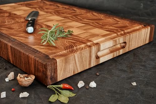 Tabla de cortar personalizada de madera nogal y cerezo, diseño reversible, bloque de corte artesanal GrainWoods (35.56x35.56x5.08 cm) miniatura 7